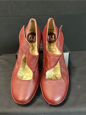 Fly London Women's Burgundy Red Leather Cutout Mules
